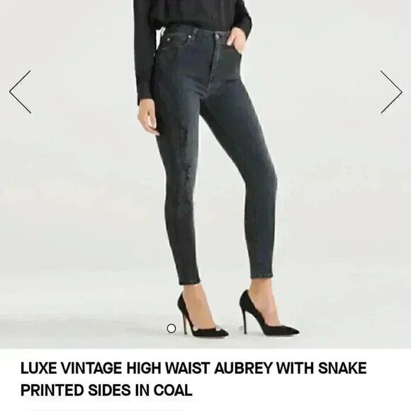 7 For All Mankind Black Luxe Vintage Aubrey Snake Print Skinny Jeans Size 29 - Picture 2 of 13